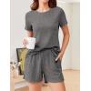 imageEkouaer Pajamas Sets for Women Ribbed Knit Sleepwear Set Soft Short Sleeve Pjs with Pockets Casual Lounge Sets with PocketsDark Grey