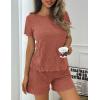 imageEkouaer Pajamas Sets for Women Ribbed Knit Sleepwear Set Soft Short Sleeve Pjs with Pockets Casual Lounge Sets with PocketsDeep Orange