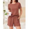imageEkouaer Pajamas Sets for Women Ribbed Knit Sleepwear Set Soft Short Sleeve Pjs with Pockets Casual Lounge Sets with PocketsDeep Orange