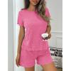 imageEkouaer Pajamas Sets for Women Ribbed Knit Sleepwear Set Soft Short Sleeve Pjs with Pockets Casual Lounge Sets with PocketsHot Pink