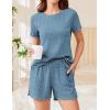 imageEkouaer Pajamas Sets for Women Ribbed Knit Sleepwear Set Soft Short Sleeve Pjs with Pockets Casual Lounge Sets with PocketsLake Blue