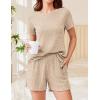 imageEkouaer Pajamas Sets for Women Ribbed Knit Sleepwear Set Soft Short Sleeve Pjs with Pockets Casual Lounge Sets with PocketsLight Beige