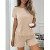 imageEkouaer Pajamas Sets for Women Ribbed Knit Sleepwear Set Soft Short Sleeve Pjs with Pockets Casual Lounge Sets with PocketsLight Beige