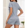 imageEkouaer Pajamas Sets for Women Ribbed Knit Sleepwear Set Soft Short Sleeve Pjs with Pockets Casual Lounge Sets with PocketsLight Blue