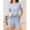 imageEkouaer Pajamas Sets for Women Ribbed Knit Sleepwear Set Soft Short Sleeve Pjs with Pockets Casual Lounge Sets with PocketsLight Blue