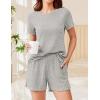 imageEkouaer Pajamas Sets for Women Ribbed Knit Sleepwear Set Soft Short Sleeve Pjs with Pockets Casual Lounge Sets with PocketsLight Grey