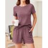 imageEkouaer Pajamas Sets for Women Ribbed Knit Sleepwear Set Soft Short Sleeve Pjs with Pockets Casual Lounge Sets with PocketsMulberry Purple