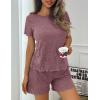 imageEkouaer Pajamas Sets for Women Ribbed Knit Sleepwear Set Soft Short Sleeve Pjs with Pockets Casual Lounge Sets with PocketsMulberry Purple