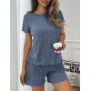 imageEkouaer Pajamas Sets for Women Ribbed Knit Sleepwear Set Soft Short Sleeve Pjs with Pockets Casual Lounge Sets with PocketsNavy Blue