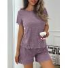 imageEkouaer Pajamas Sets for Women Ribbed Knit Sleepwear Set Soft Short Sleeve Pjs with Pockets Casual Lounge Sets with PocketsPurple