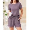 imageEkouaer Pajamas Sets for Women Ribbed Knit Sleepwear Set Soft Short Sleeve Pjs with Pockets Casual Lounge Sets with PocketsPurple