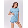 imageEkouaer Waffle Knit Lounge Set Women Stripe Pajama Sets Short Sleeve Pj Tops and Shorts Matching loungewear with PocketsBlue