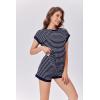 imageEkouaer Waffle Knit Lounge Set Women Stripe Pajama Sets Short Sleeve Pj Tops and Shorts Matching loungewear with PocketsNavy