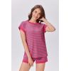 imageEkouaer Waffle Knit Lounge Set Women Stripe Pajama Sets Short Sleeve Pj Tops and Shorts Matching loungewear with PocketsRose Pink