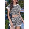 imageEkouaer Waffle Knit Lounge Set Women Stripe Pajama Sets Short Sleeve Pj Tops and Shorts Matching loungewear with PocketsWhite