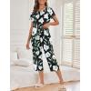 imageEkouaer Womens Capri Pajama Sets Floral Print Short Sleeve Sleepwear Top and Capri Pants 2 Piece Loungewear with PocketsBlack White Lily