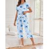 imageEkouaer Womens Capri Pajama Sets Floral Print Short Sleeve Sleepwear Top and Capri Pants 2 Piece Loungewear with PocketsBlue Elephant