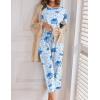 imageEkouaer Womens Capri Pajama Sets Floral Print Short Sleeve Sleepwear Top and Capri Pants 2 Piece Loungewear with PocketsBlue Elephant
