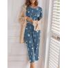 imageEkouaer Womens Capri Pajama Sets Floral Print Short Sleeve Sleepwear Top and Capri Pants 2 Piece Loungewear with PocketsBlue Meteor