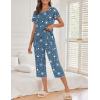 imageEkouaer Womens Capri Pajama Sets Floral Print Short Sleeve Sleepwear Top and Capri Pants 2 Piece Loungewear with PocketsBlue Meteor
