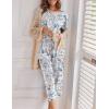imageEkouaer Womens Capri Pajama Sets Floral Print Short Sleeve Sleepwear Top and Capri Pants 2 Piece Loungewear with PocketsBlue Pink Folwer