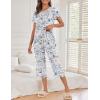 imageEkouaer Womens Capri Pajama Sets Floral Print Short Sleeve Sleepwear Top and Capri Pants 2 Piece Loungewear with PocketsBlue Pink Folwer