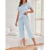 imageEkouaer Womens Capri Pajama Sets Floral Print Short Sleeve Sleepwear Top and Capri Pants 2 Piece Loungewear with PocketsBlue White Stars
