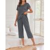 imageEkouaer Womens Capri Pajama Sets Floral Print Short Sleeve Sleepwear Top and Capri Pants 2 Piece Loungewear with PocketsDark Grey