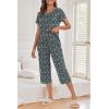 imageEkouaer Womens Capri Pajama Sets Floral Print Short Sleeve Sleepwear Top and Capri Pants 2 Piece Loungewear with PocketsGrey White Star