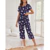 imageEkouaer Womens Capri Pajama Sets Floral Print Short Sleeve Sleepwear Top and Capri Pants 2 Piece Loungewear with PocketsNavy Blue Moon