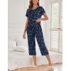 imageEkouaer Womens Capri Pajama Sets Floral Print Short Sleeve Sleepwear Top and Capri Pants 2 Piece Loungewear with PocketsNavy Blue Stars