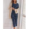 imageEkouaer Womens Capri Pajama Sets Floral Print Short Sleeve Sleepwear Top and Capri Pants 2 Piece Loungewear with PocketsNavy Blue Stars