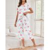 imageEkouaer Womens Capri Pajama Sets Floral Print Short Sleeve Sleepwear Top and Capri Pants 2 Piece Loungewear with PocketsPink Leopard