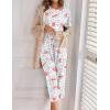 imageEkouaer Womens Capri Pajama Sets Floral Print Short Sleeve Sleepwear Top and Capri Pants 2 Piece Loungewear with PocketsPink Leopard