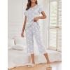 imageEkouaer Womens Capri Pajama Sets Floral Print Short Sleeve Sleepwear Top and Capri Pants 2 Piece Loungewear with PocketsWhite Gray Stars