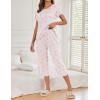 imageEkouaer Womens Capri Pajama Sets Floral Print Short Sleeve Sleepwear Top and Capri Pants 2 Piece Loungewear with PocketsWhite Pink Stars