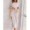 imageEkouaer Womens Capri Pajama Sets Floral Print Short Sleeve Sleepwear Top and Capri Pants 2 Piece Loungewear with PocketsWhite Pink Stars