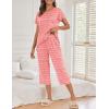 imageEkouaer Womens Capri Pajama Sets Floral Print Short Sleeve Sleepwear Top and Capri Pants 2 Piece Loungewear with PocketsWhite Strip