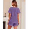 imageEkouaer Womens Pajama Set Ruffle Sleeves Top and Short Soft 2 Piece Loungewear SetPurple