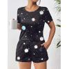 imageEkouaer Womens Pajama Sets Short Sleeve Pjs 2 Piece Top and Shorts Sleepwear Comfy Soft Lounge Sets with PocketsBlack Sky