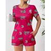 imageEkouaer Womens Pajama Sets Short Sleeve Pjs 2 Piece Top and Shorts Sleepwear Comfy Soft Lounge Sets with PocketsHot Pink Animal Print