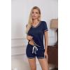 imageEkouaer Womens Pajama Sets Short Sleeve Pjs 2 Piece Top and Shorts Sleepwear Comfy Soft Lounge Sets with PocketsNavy Blue