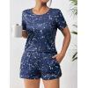 imageEkouaer Womens Pajama Sets Short Sleeve Pjs 2 Piece Top and Shorts Sleepwear Comfy Soft Lounge Sets with PocketsNavy Blue Sky
