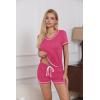 imageEkouaer Womens Pajama Sets Short Sleeve Pjs 2 Piece Top and Shorts Sleepwear Comfy Soft Lounge Sets with PocketsRose Red