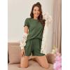 imageEkouaer Womens Pajamas 2 Piece Ribbed Knit Pjs Short Sleeve Sleepwear Set Summer Soft Pajamas Set Casual Lounge SetsArmy Green