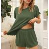 imageEkouaer Womens Pajamas 2 Piece Ribbed Knit Pjs Short Sleeve Sleepwear Set Summer Soft Pajamas Set Casual Lounge SetsArmy Green