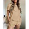 imageEkouaer Womens Pajamas 2 Piece Ribbed Knit Pjs Short Sleeve Sleepwear Set Summer Soft Pajamas Set Casual Lounge SetsBeige