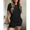 imageEkouaer Womens Pajamas 2 Piece Ribbed Knit Pjs Short Sleeve Sleepwear Set Summer Soft Pajamas Set Casual Lounge SetsBlack