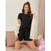 imageEkouaer Womens Pajamas 2 Piece Ribbed Knit Pjs Short Sleeve Sleepwear Set Summer Soft Pajamas Set Casual Lounge SetsBlack