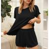 imageEkouaer Womens Pajamas 2 Piece Ribbed Knit Pjs Short Sleeve Sleepwear Set Summer Soft Pajamas Set Casual Lounge SetsBlack